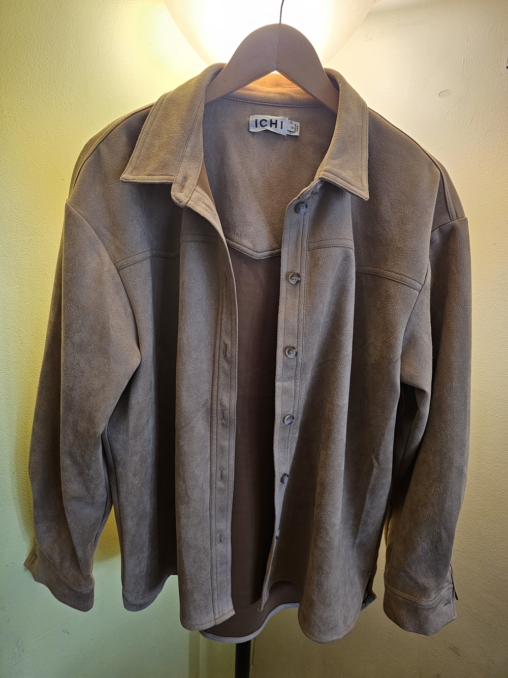 ICHI Taupe Suede Button-Front Blazer Jacket